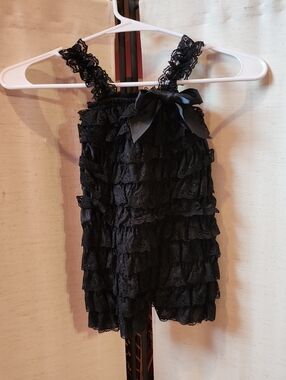 Black Lace Ruffle Girls' Dress with Bow